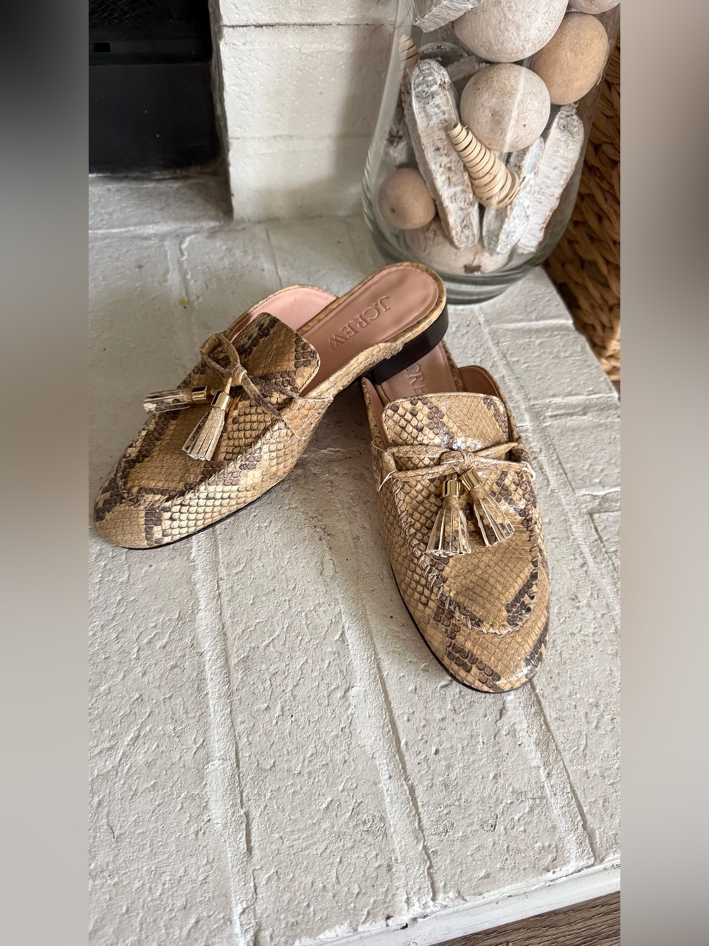 J.Crew Snake Print Leather Tassel Mule Loafers Women’s Size 7 Slip On - Picture 2 of 9